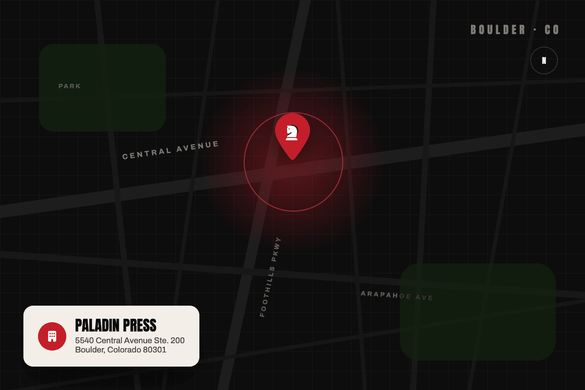 Map showing the Paladin Press office in Boulder, Colorado